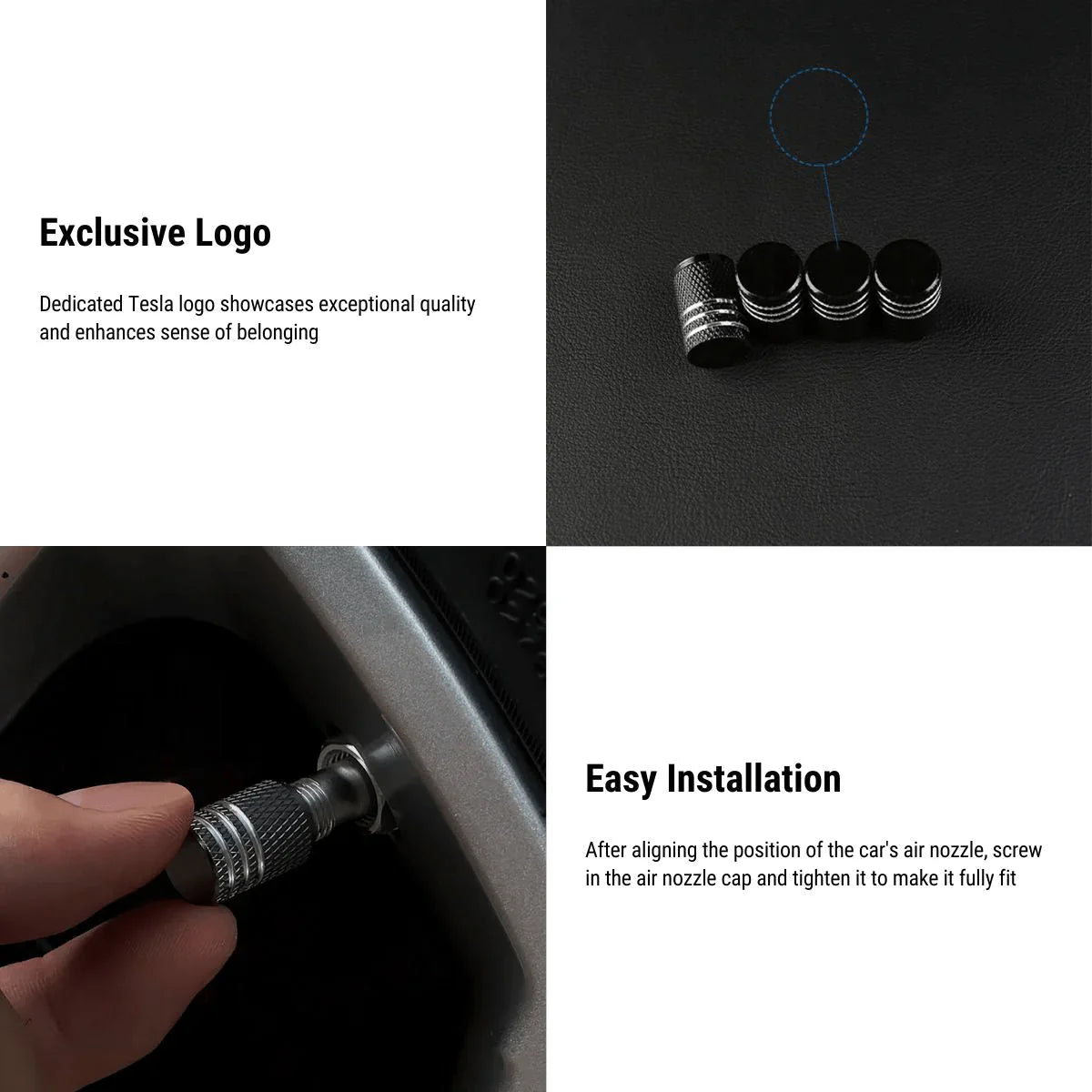 Premium Aluminum Valve Stem Caps for Tesla Model 3, Model Y, Model S, Model X (Set of 4) – Anti-Corrosion Tire Air Caps, Black Finish
