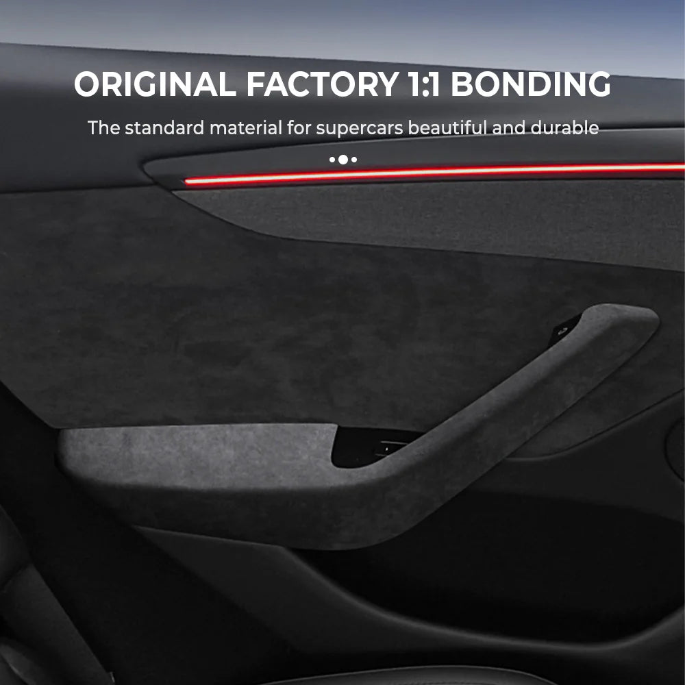 Alcantara Door Armrest Cover for Tesla Model Y Juniper 2025.03+ & Tesla Model 3 Highland 2024+ – Premium Suede Interior Protector, Anti-Scratch, Easy Install (Front & Rear Set)