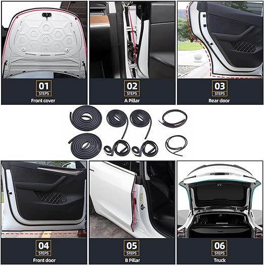 X-Auto Door Rubber Sealing Strip Noise Reduction Kit for Tesla Model 3 & Model Y (2017–2025) – Full-Body EPDM Soundproof Weatherstrip