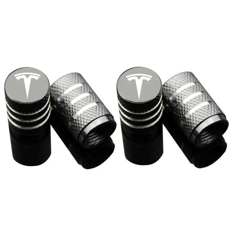 Premium Aluminum Valve Stem Caps for Tesla Model 3, Model Y, Model S, Model X (Set of 4) – Anti-Corrosion Tire Air Caps, Black Finish