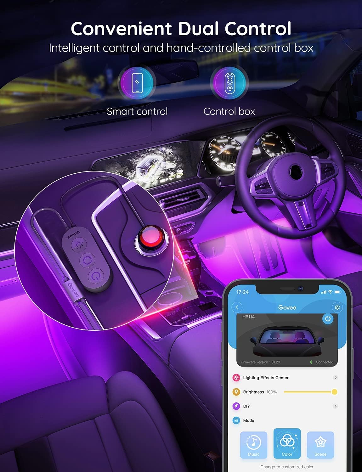Govee Car LED Light, Govee car LED lights offer smart interior lighting with app control, RGB colors, DIY, and music modes.