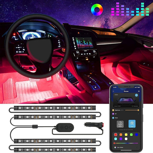 Govee Car LED Light, Govee car LED lights with smart app control, DIY mode, music mode, and 2-line design for cars with DC 12V charger.