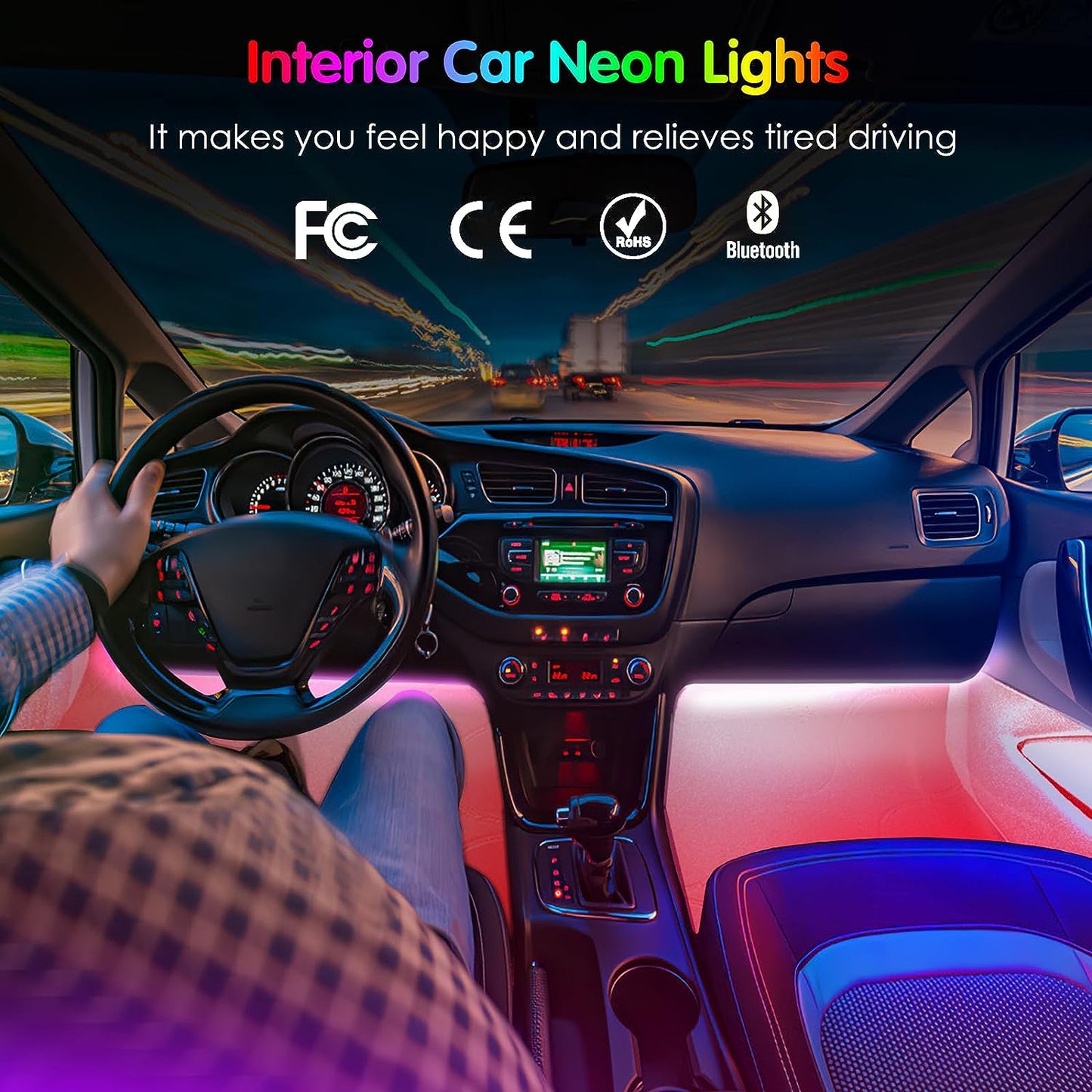 Interior Car Light, Interior car lights with remote control and music sync, color change, and 12V LED lighting.