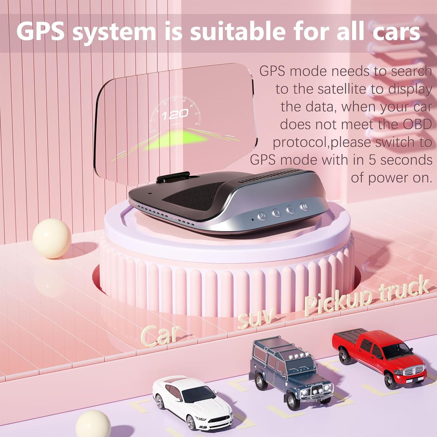 Heads Up Display for Cars C3: Obd2 gauge display with various metrics and alarm features.
