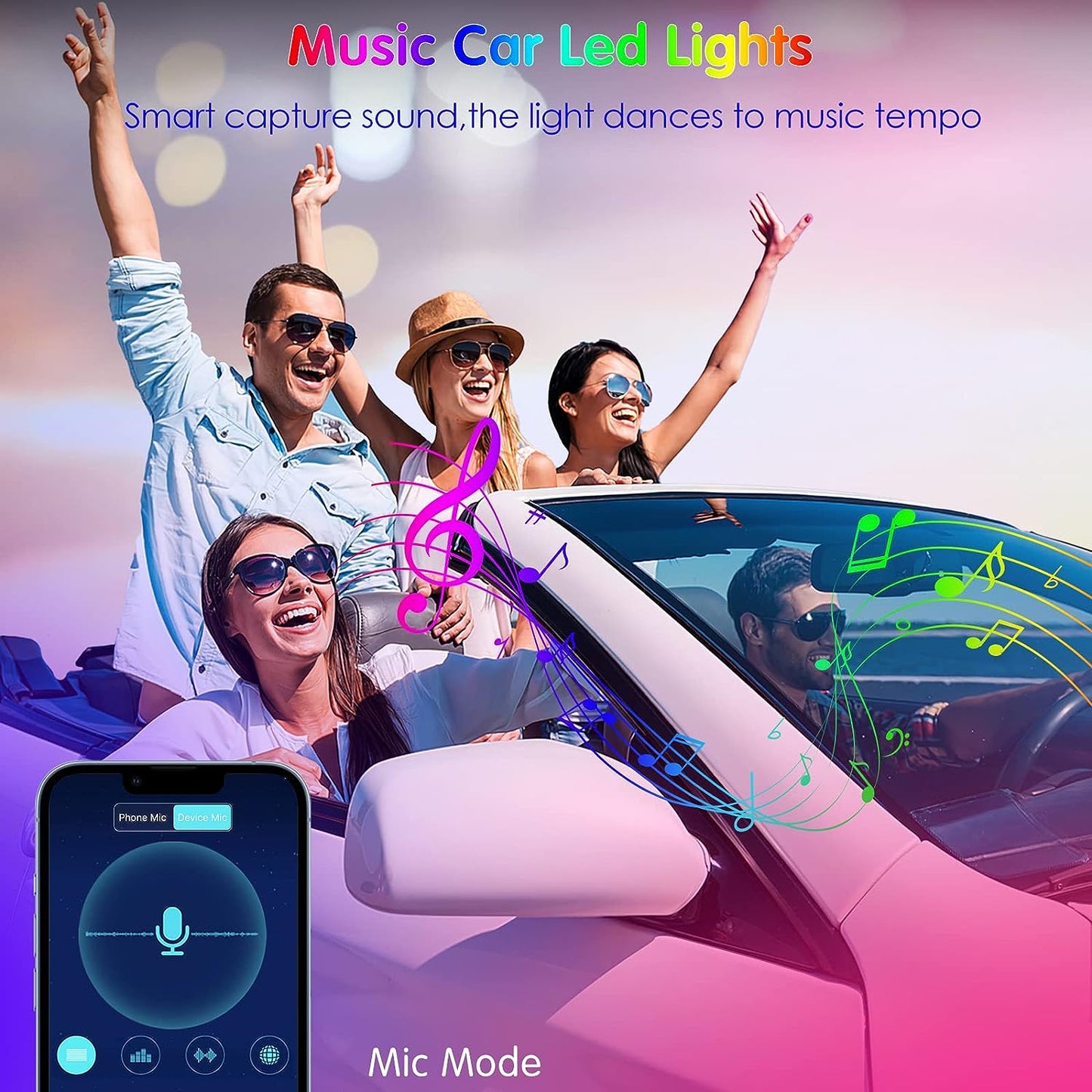 Interior Car Light, Interior car lights with APP control and remote, changing color to music sync with 12V LED lights.