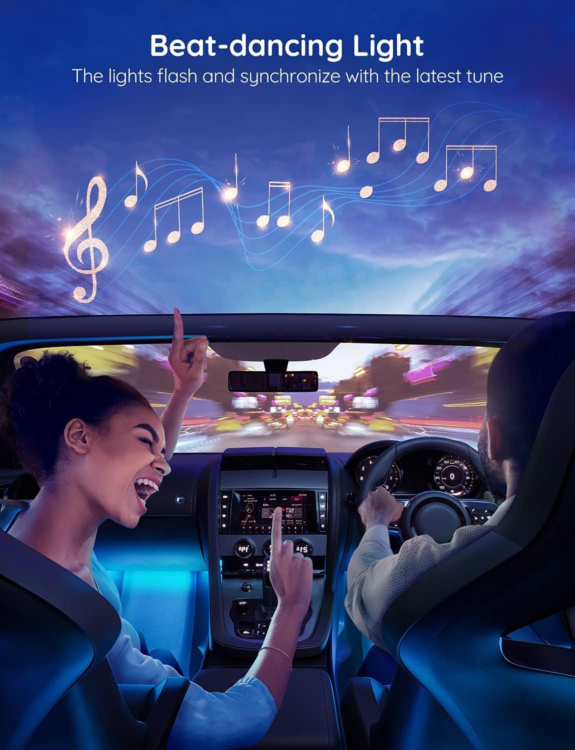 Govee Car LED Light, Govee smart car LED lights feature app control, DIY and music modes, and a 2-line design for cars, charging via DC 12V.