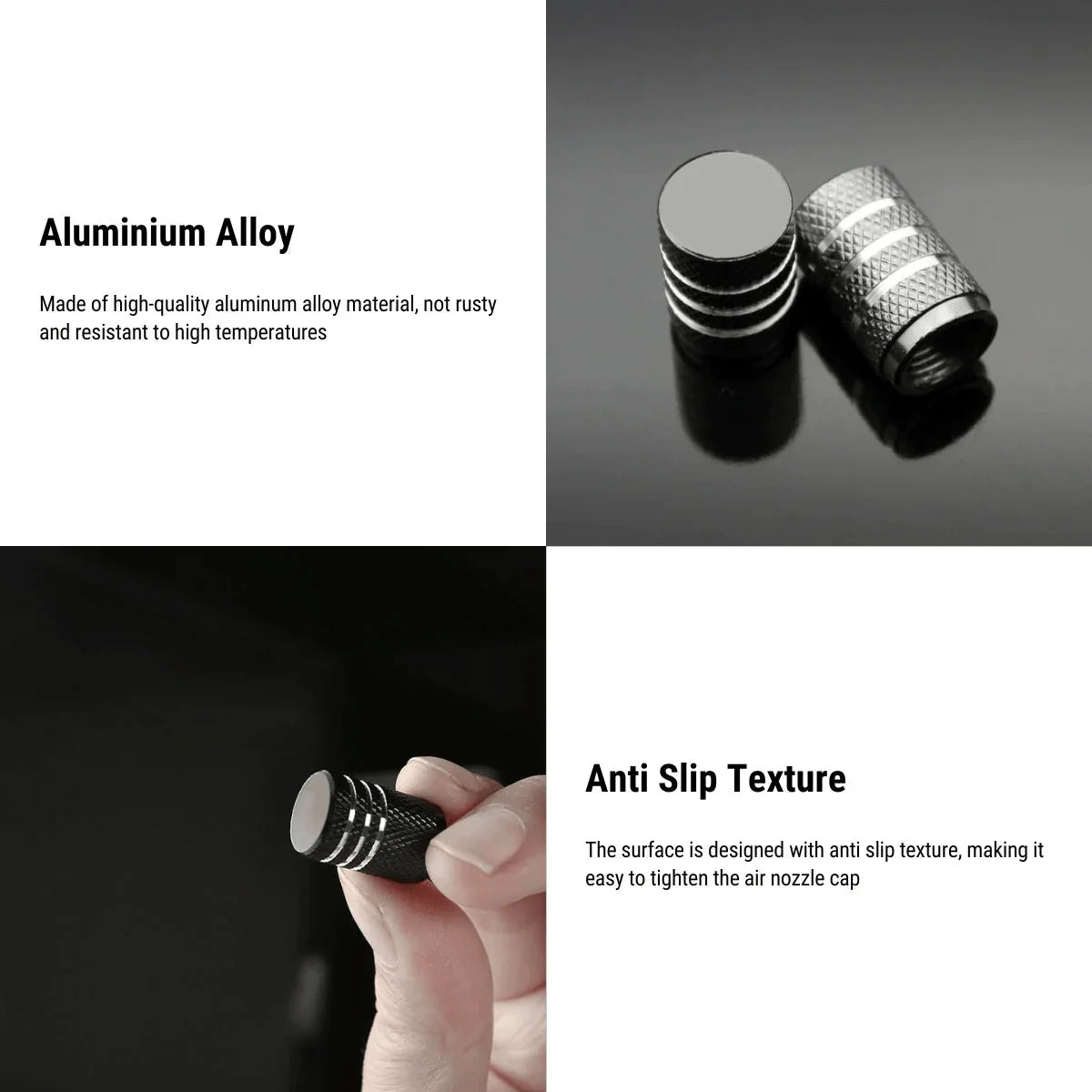 Premium Aluminum Valve Stem Caps for Tesla Model 3, Model Y, Model S, Model X (Set of 4) – Anti-Corrosion Tire Air Caps, Black Finish