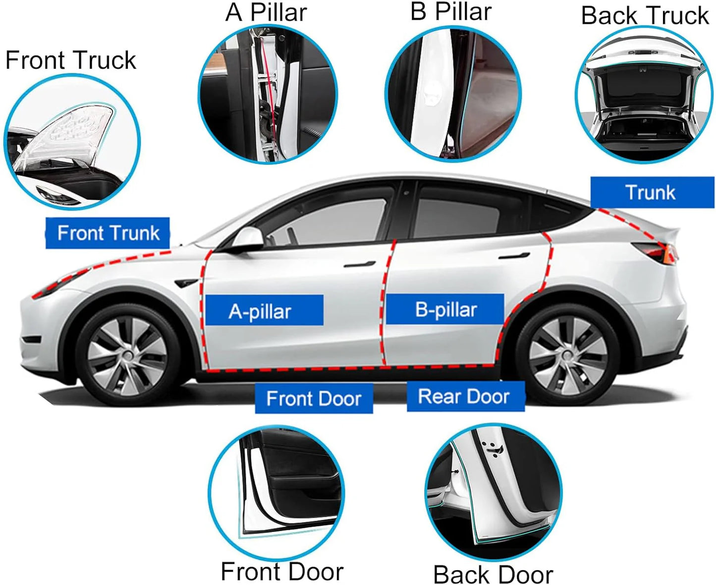 X-Auto Door Rubber Sealing Strip Noise Reduction Kit for Tesla Model 3 & Model Y (2017–2025) – Full-Body EPDM Soundproof Weatherstrip