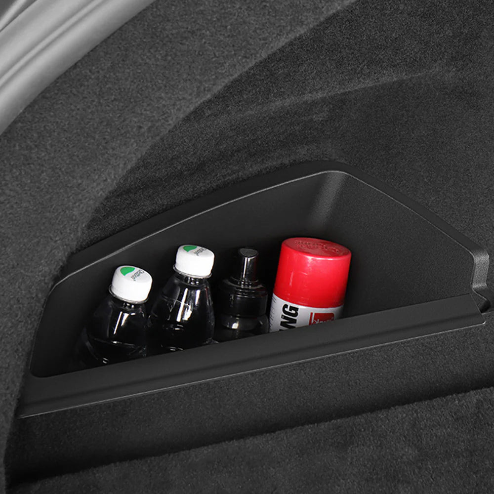 Custom-Fit Left Side Trunk Organizer Bin for Tesla Model S (2021–2024) & Model X (2021–2024) – Heavy-Duty Waterproof TPE Rear Cargo Storage Box | OEM Style Interior Trunk Storage Tray (Not Fit 2025+ Refresh Models)