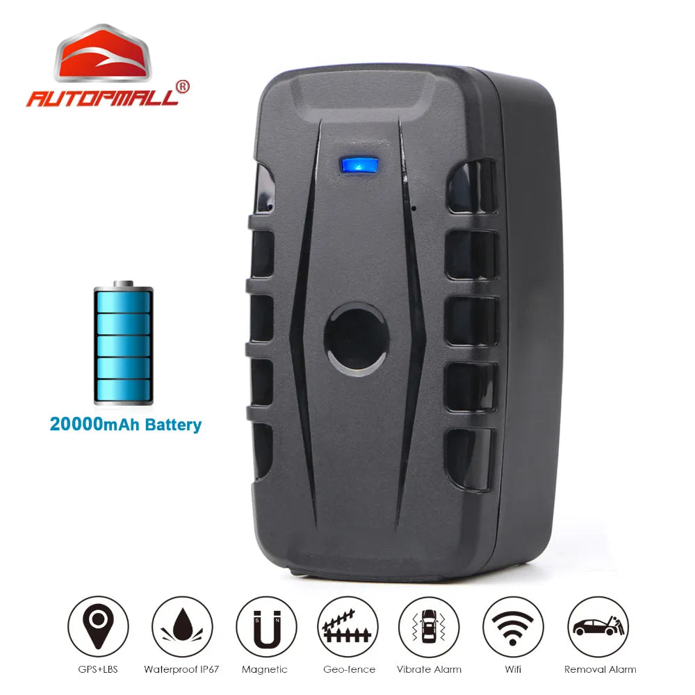 AVTOPMALL Car GPS Tracker features long battery life, water-resistance, and magnetic design with alarms for vehicle tracking.