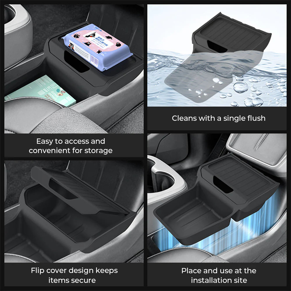 Lower Center Console Organizer Storage Tray for Tesla Model Y Juniper Standard (2026+) – Hidden Under-Console Storage Box with Partitioned Compartments, Flip Cover Design & Durable TPE Interior Organizer