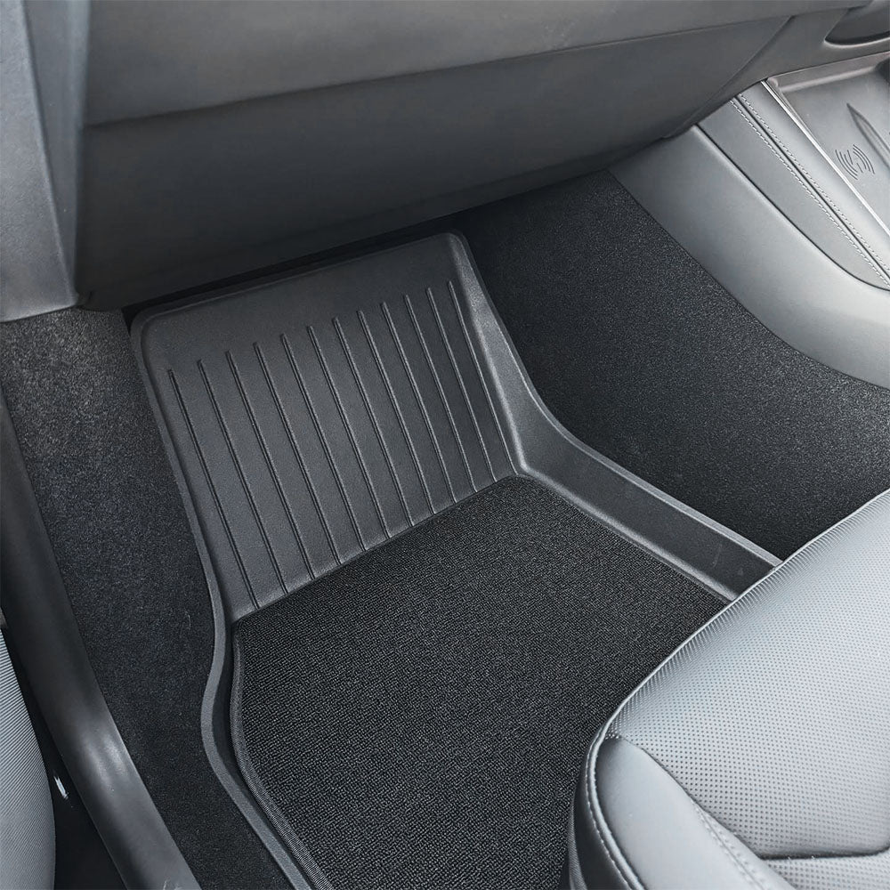 2025+ Tesla Model Y Juniper Right-Hand Drive TPE All-Weather Floor Mats with Detachable Carpet Liners – Custom OEM Fit Interior Protection for Tesla Model Y RHD Standard, Long Range & Performance