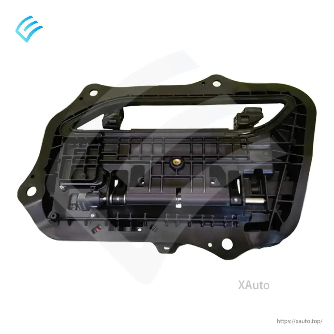 Rear view of door handle assembly housing with latch bar and mounting holes (OEM Tesla Model S)