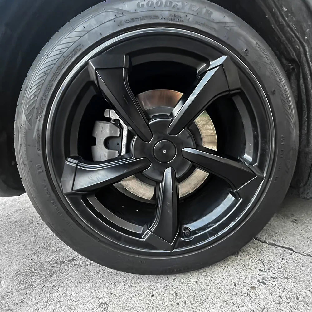 Premium 19” Wheel Rim Protector Set for 2026+ Tesla Model Y Juniper (Crossflow Wheels) – ABS Curb Rash Guard with Satin Finish + Center Cap Covers | Scratch Protection & Exterior Wheel Upgrade