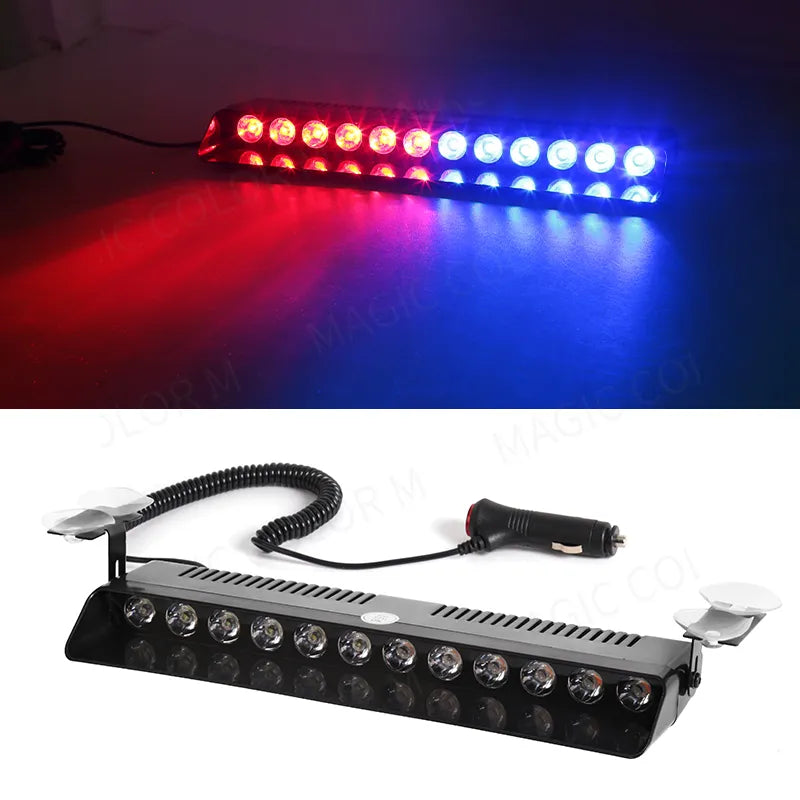 12 LED Car Strobe Lights Emergency Warning Lamp Auto Flash Parking Signal Windshield Red Blue Yellow White Waterproof 12V 12W