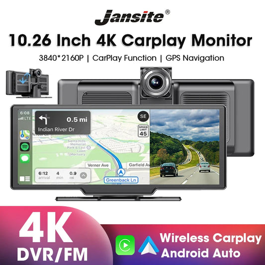 A rearview camera system for cars with WiFi, CarPlay, and Android Auto, recording video in 4K.