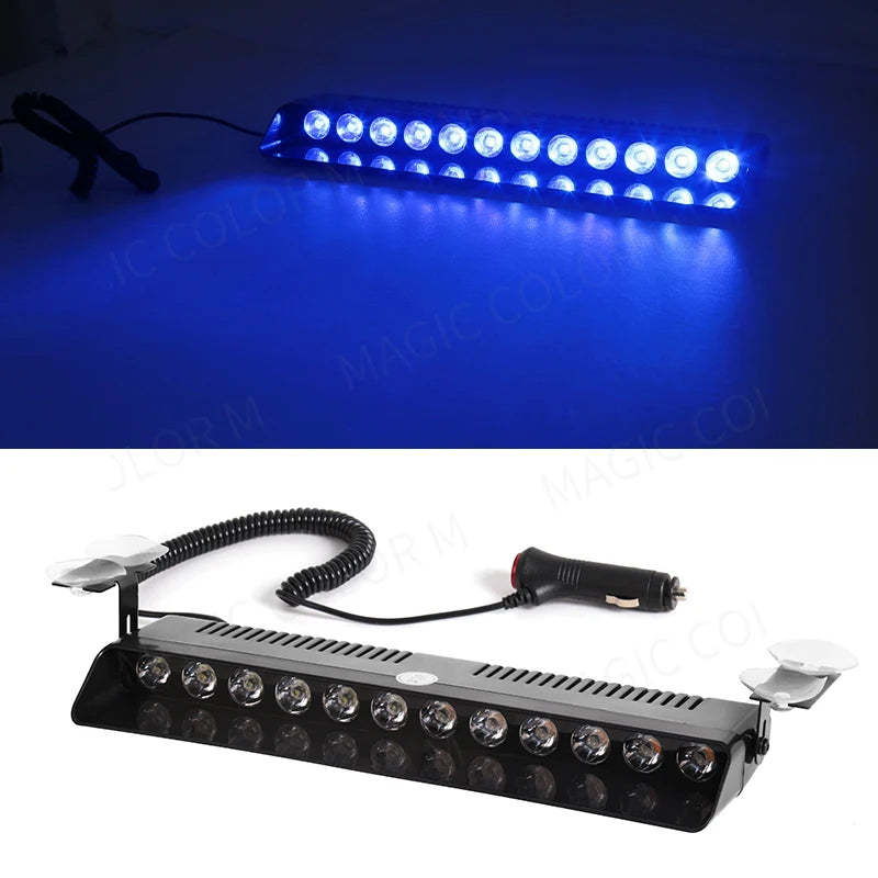 12 LED Car Strobe Lights Emergency Warning Lamp Auto Flash Parking Signal Windshield Red Blue Yellow White Waterproof 12V 12W