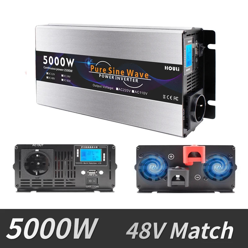 Portable power converter for cars and devices, featuring pure sinus wave technology and adjustable output from 12V to AC 220V/230V.