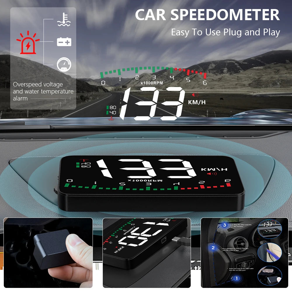 GEYIREN A900 Auto Hud, GEYIREN A900 car projector features an easy-to-use overspeed alarm with voltage and water temperature monitoring.