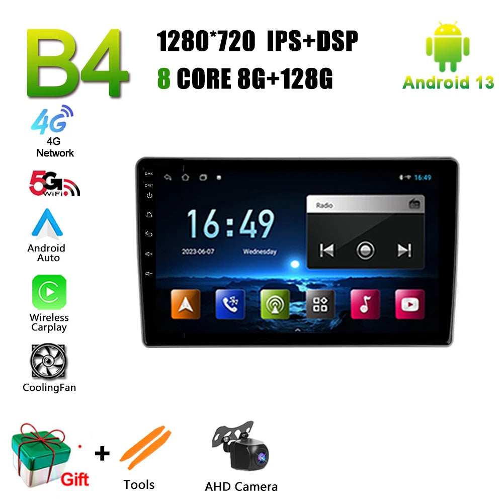 A car radio system for Nissan X-Trail T30 (2000-2007) featuring Android 13 navigation and Apple wireless connectivity.