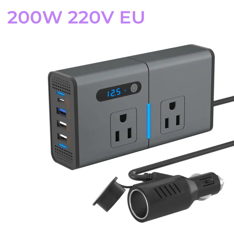 New Car Power Inverter DC 12V to AC 220V 200W Auto Converter Type-C QC3.0 USB Fast Charging Charger Car Inverter Power Adapter