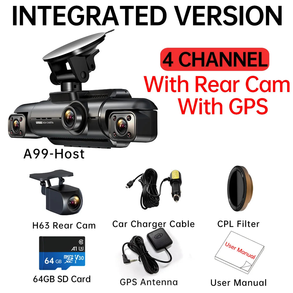 The Fondim Car Dash Cam is a 4-channel FHD 1080P camera with night vision, WiFi support, and 256GB storage for car DVR recordings.