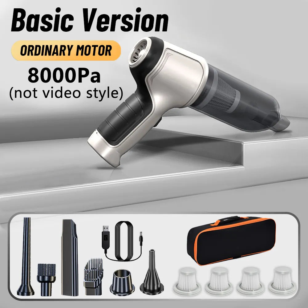 The 95000PA Home Appliance Car Vacuum Cleaner is a wireless handheld car vacuum.