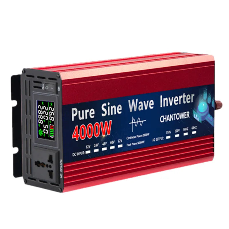 Pure Sine Wave Inverter, Portable DC-AC inverter for various systems and applications, offering adjustable power output up to 5000W.