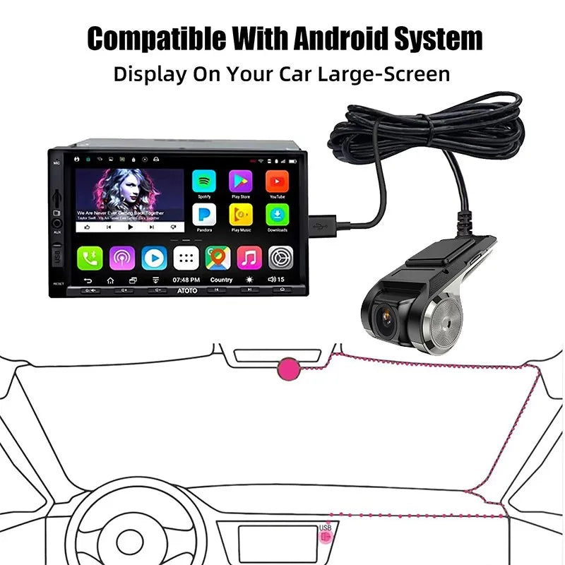 Capture high-definition video with this dash cam featuring a wide-angle lens, night vision, and compatibility with Android systems.