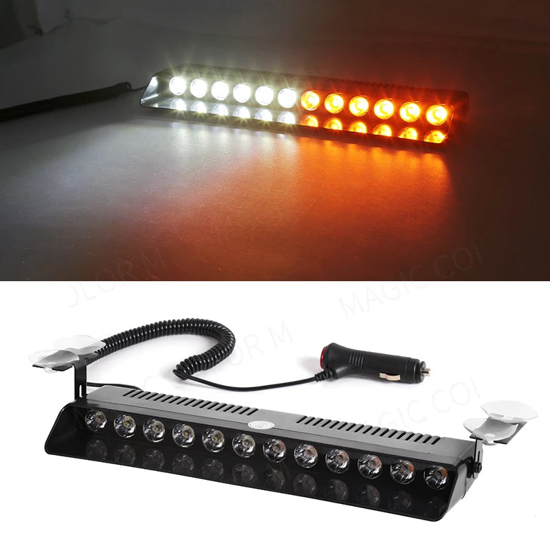 12 LED Car Strobe Lights Emergency Warning Lamp Auto Flash Parking Signal Windshield Red Blue Yellow White Waterproof 12V 12W