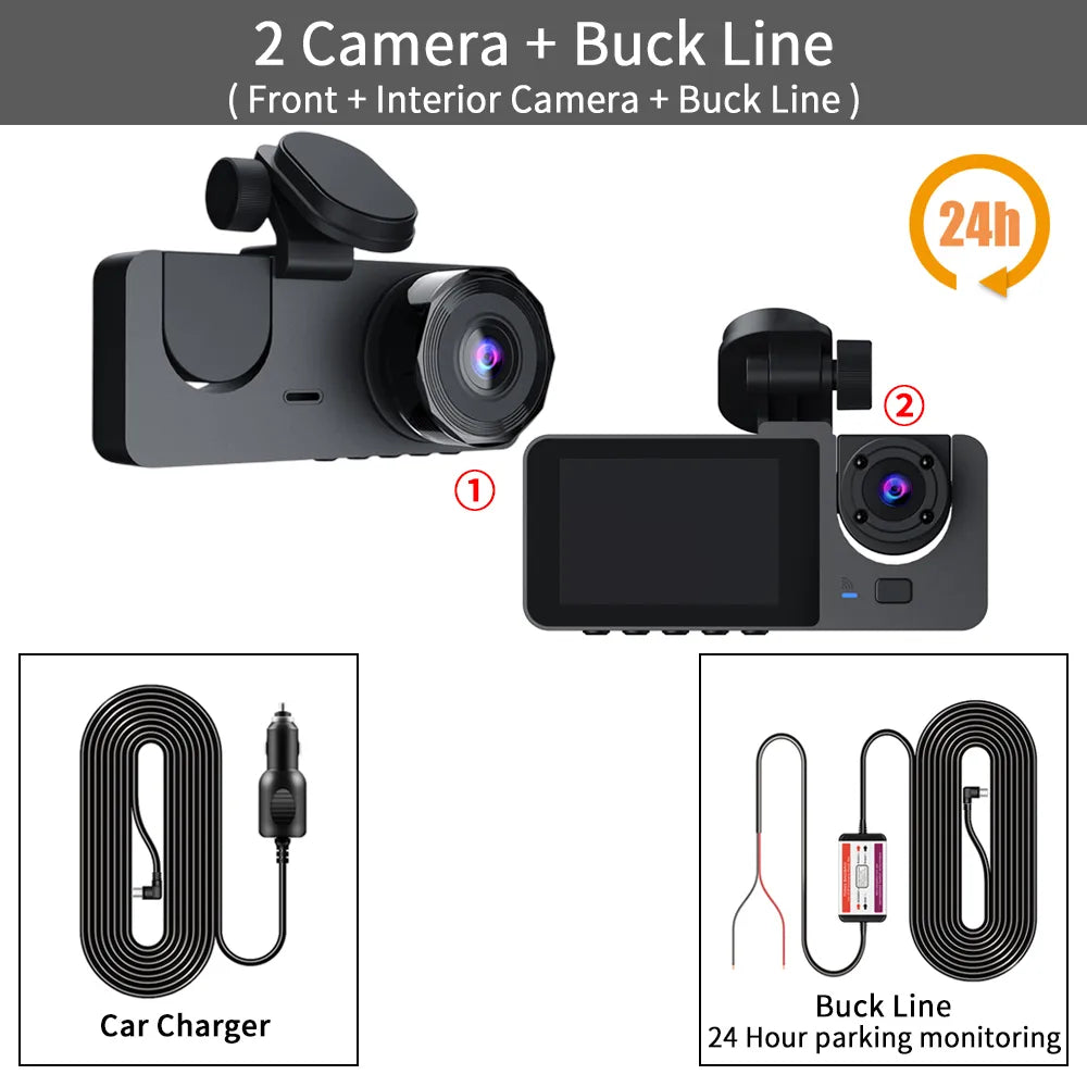 3 Channel Car DVR, Car DVR with FHD 1080P, three-lens interior and exterior monitoring for 24-hour surveillance.