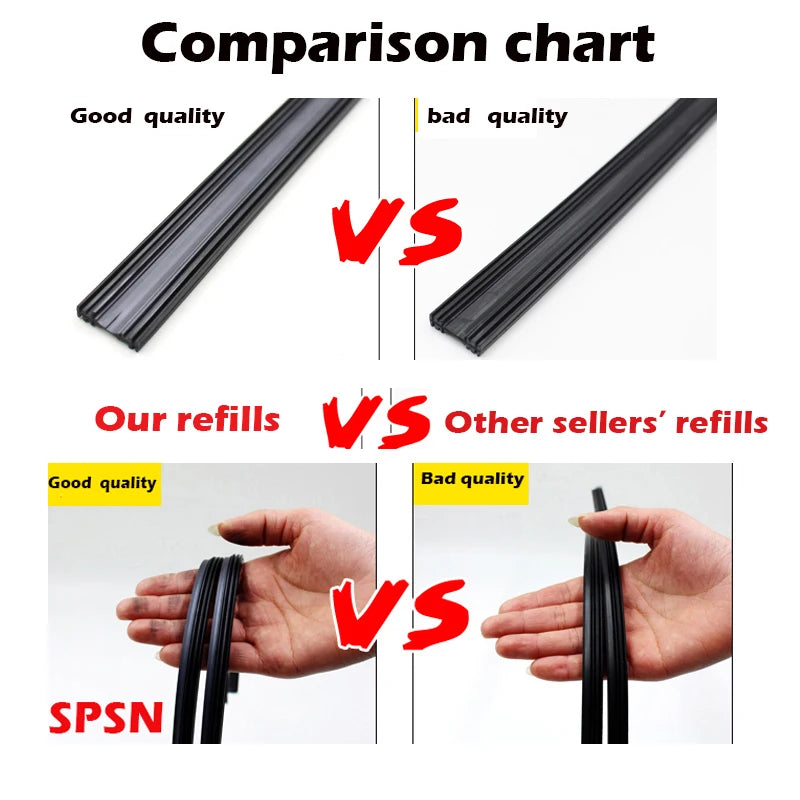 2PCS Universal Frameless Wiper, Refill wiper blades with high-quality, frameless universal refills made from natural rubber.