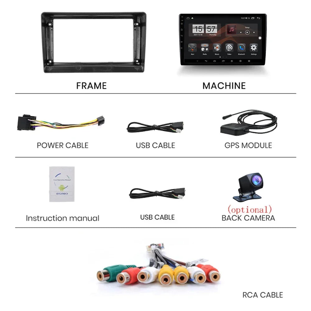 Car radio with multimedia features for Nissan X-Trail (2000-2007) including GPS and support for Android 13 and Apple Wireless Car Player.