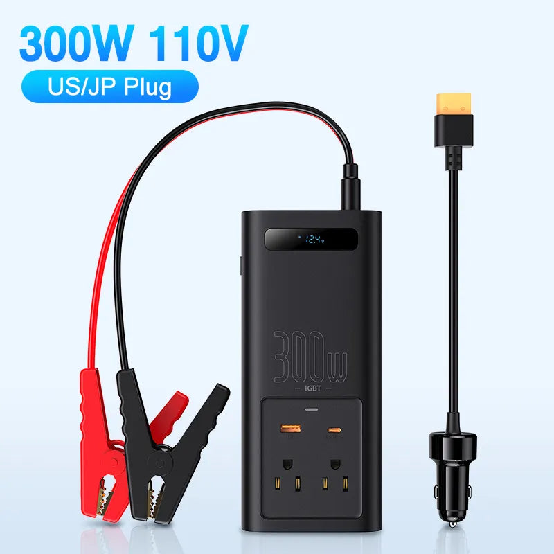 Baseus 500W Pure Sine Wave Inverter, Converts 12V to 220V/110V, 300W continuous power, suitable for European and US campers.