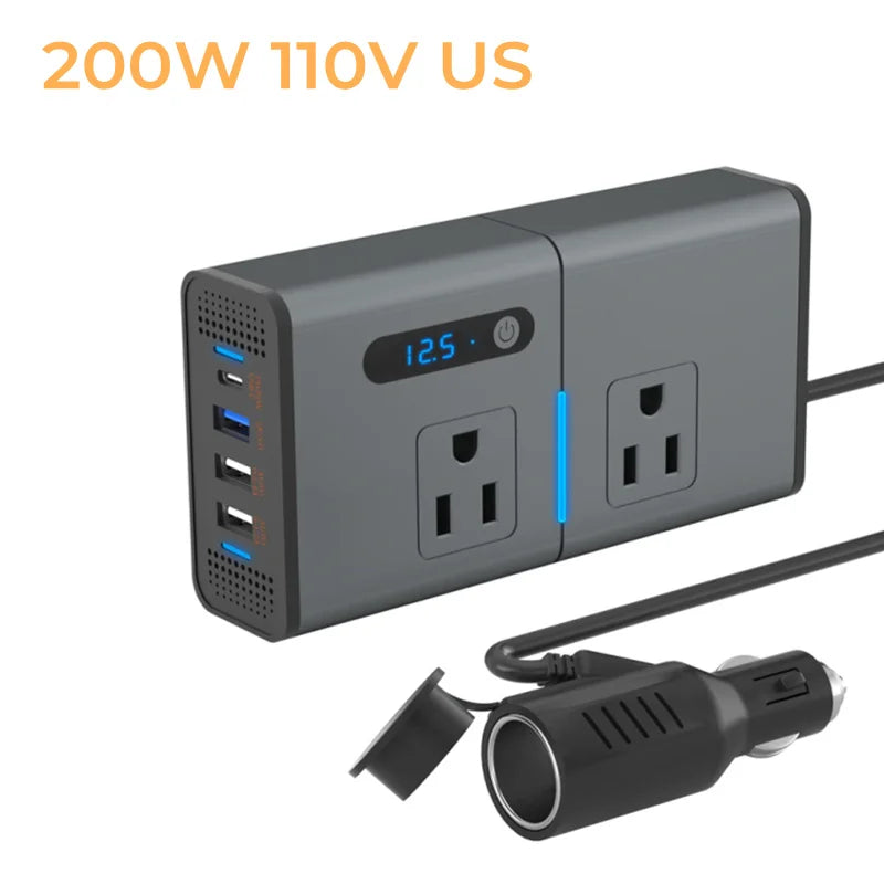 New Car Power Inverter DC 12V to AC 220V 200W Auto Converter Type-C QC3.0 USB Fast Charging Charger Car Inverter Power Adapter