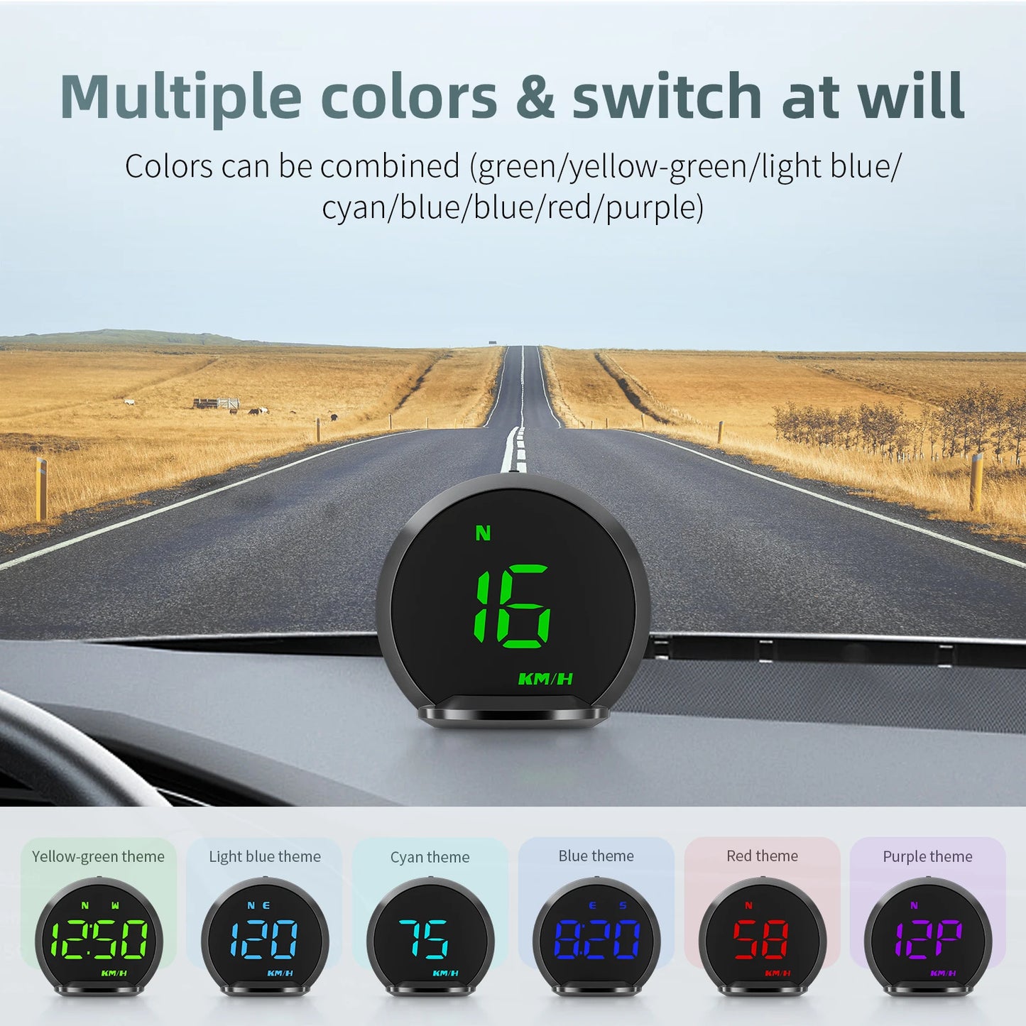 Geyiren G13 HUD, A digital speedometer head up display for cars with features like over speed alarm, km/h clock, and odometer.