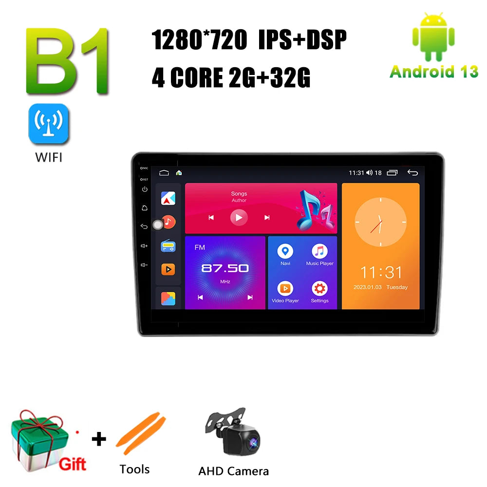 Car radio system for Nissan X-Trail T30 (2000-2007), featuring Android 13 navigation and wireless connectivity.