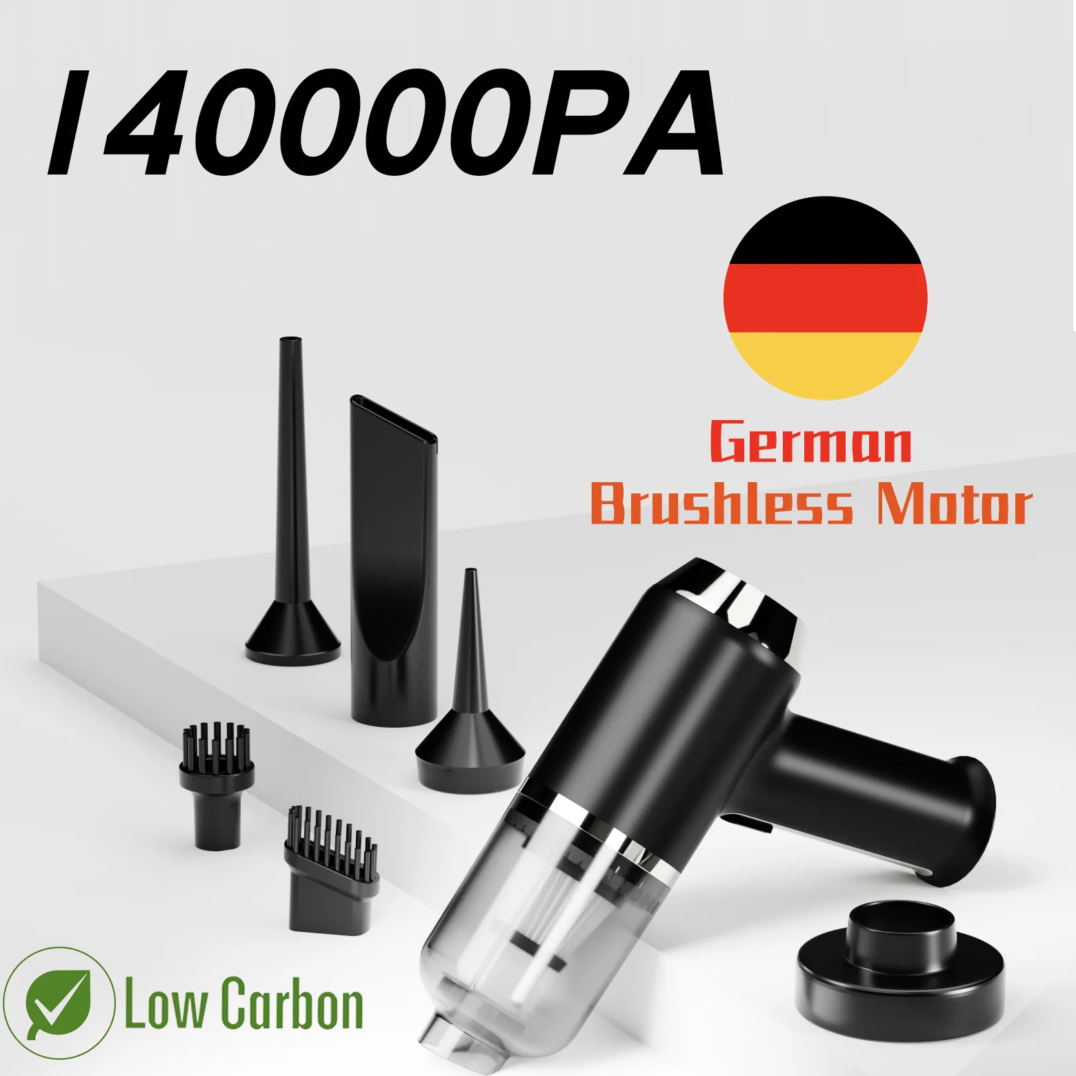 140000PA Car Vacuum Cleaner, Car vacuum cleaner with strong suction and mini blower function for home appliances, suitable for car interior and exterior cleaning.
