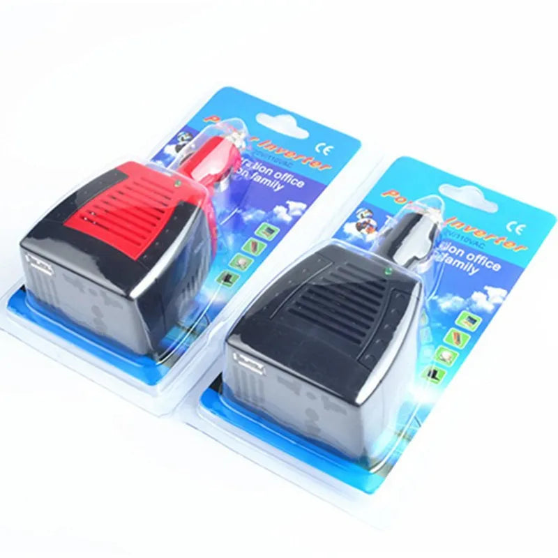 75W/150W 12V To AC 220V 110V Car Power Inverter, This car power inverter converts 12V DC to AC and has USB charging ports for powering devices on the go.
