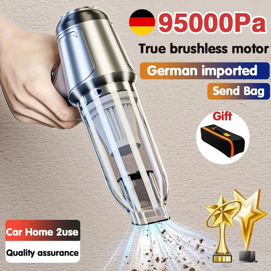 95000Pa 3 in 1 Car Wireless Vacuum Cleaner, The text describes a wireless vacuum cleaner suitable for both home and car use.