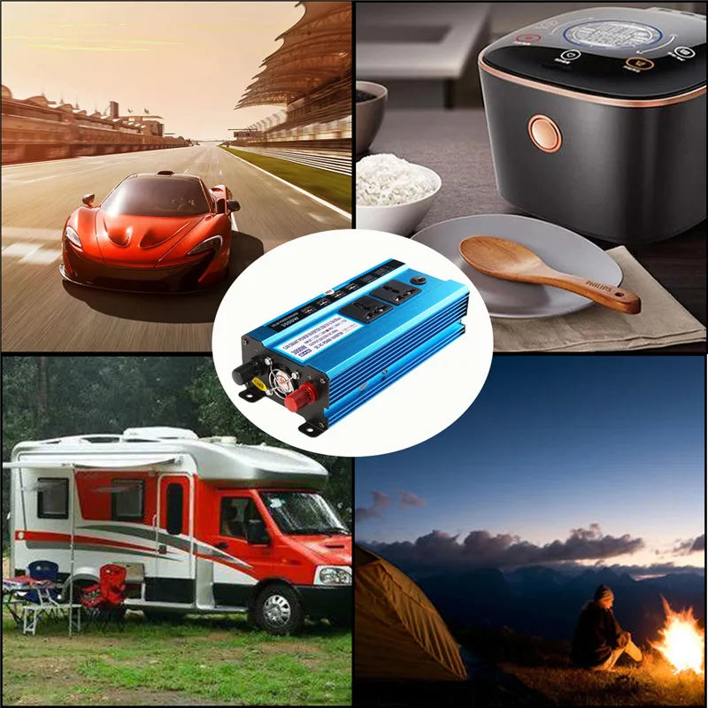 3000W Car Inverter Power Voltage Convertor Transformer DC12V 24V 48V To AC 220V Solar Double LCD Display 4USB Inverter
