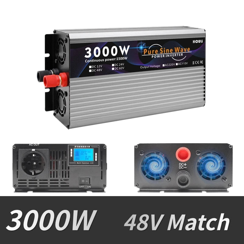 Pure Sinus Wave Inverter converts DC to AC, suitable for camping, outdoor adventures, and emergency backup power.