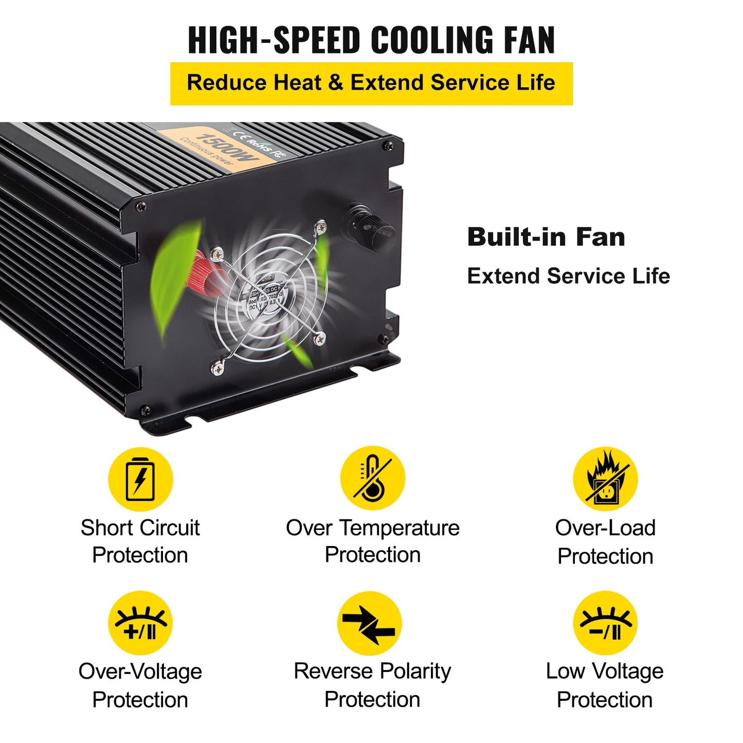 VEVOR Modified Sine Wave Power Inverter, The VEVOR modified sine wave power inverter converts DC to AC power with LCD display and remote control, suitable for camping.