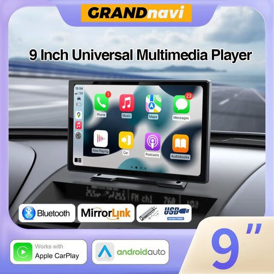 A universal car radio player with multimedia features, wireless connectivity, and touchscreen interface for Volkswagen, Nissan, and Toyota vehicles.