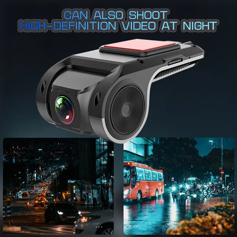 Car dash cam with HD 1080p video and 170-degree wide angle lens for night driving.