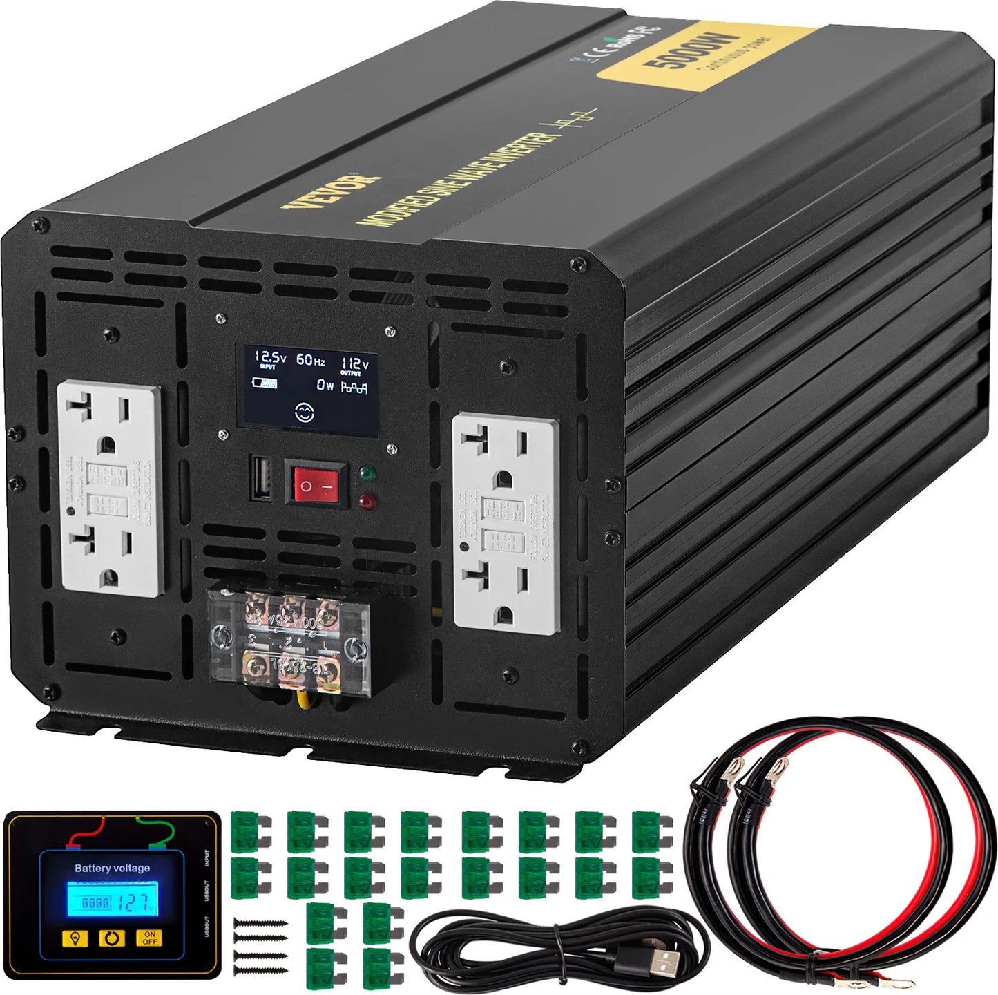 VEVOR Modified Sine Wave Power Inverter 1500W-5000W DC 12/24V to AC 110/120V with LCD Display Remote Controller for Camping Use