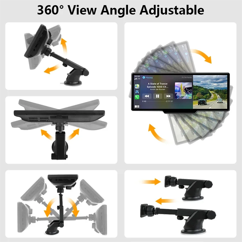 The product is a dash cam rearview camera with WiFi, CarPlay & Android Auto, and features like 4K DVR GPS navigation.
