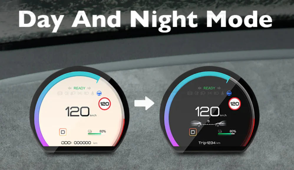 2017–2023 Tesla Model 3 & Model Y Round Mini Dashboard Cluster Display | IPS Speedometer HUD | Plug & Play for Intel & AMD