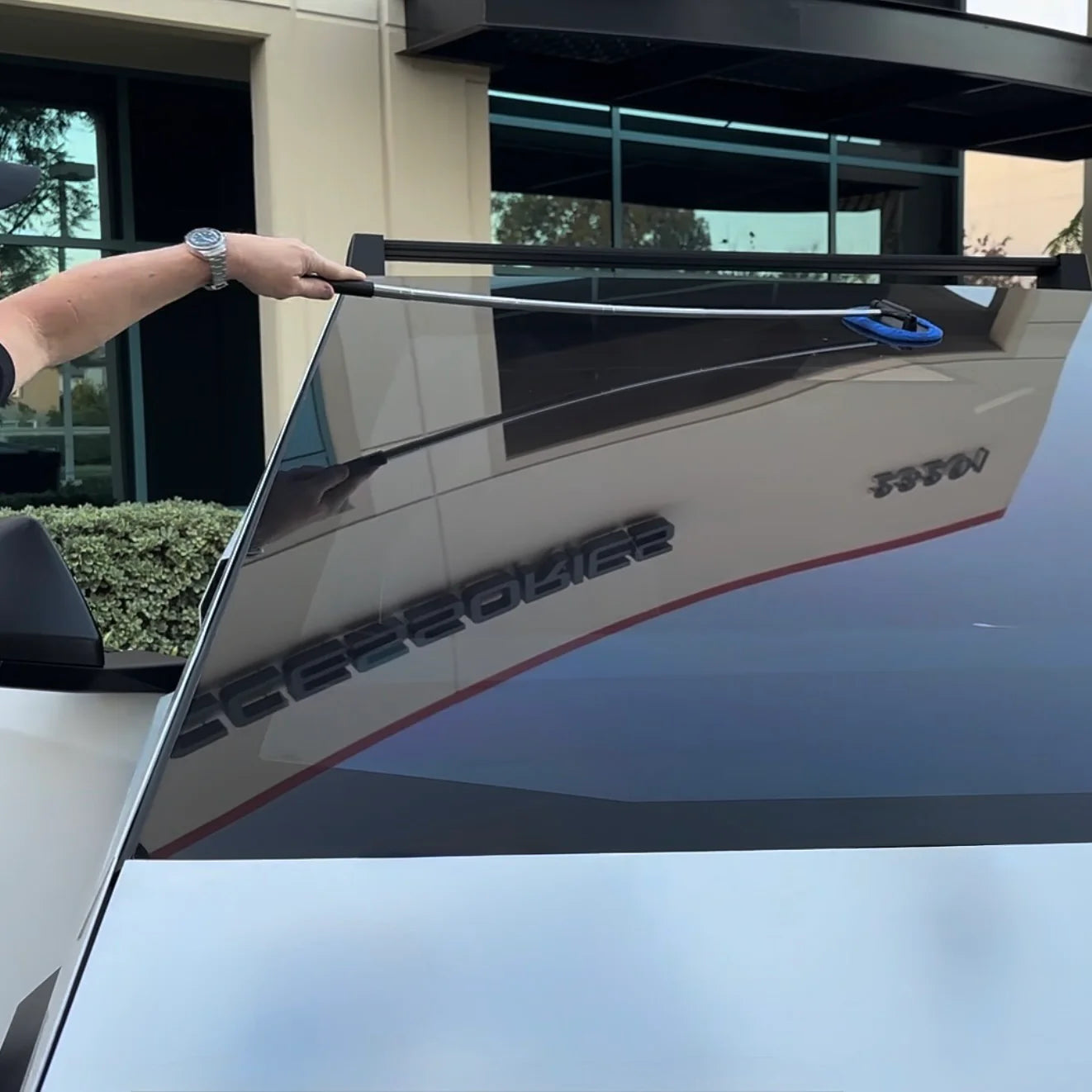 Tesla Cybertruck Windshield Microfiber Cleaning Brush & Squeegee 3-in-1 – 38” Extra-Long Handle (Long Version 2.0 / Gen 2) Blue
