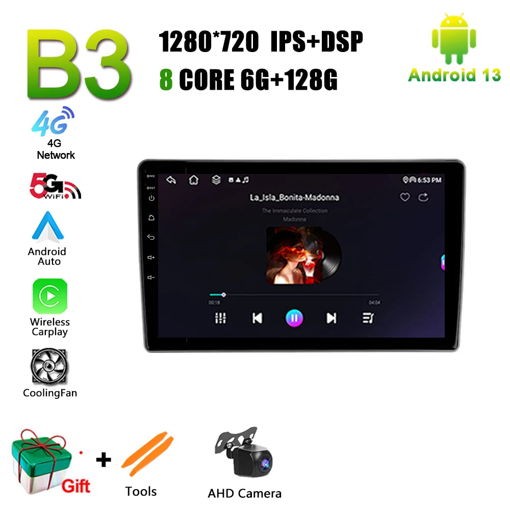 A car radio system for Nissan X-Trail (2000-2007) with Android 13 navigation and Apple wireless connectivity.